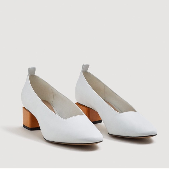 block heel pumps white